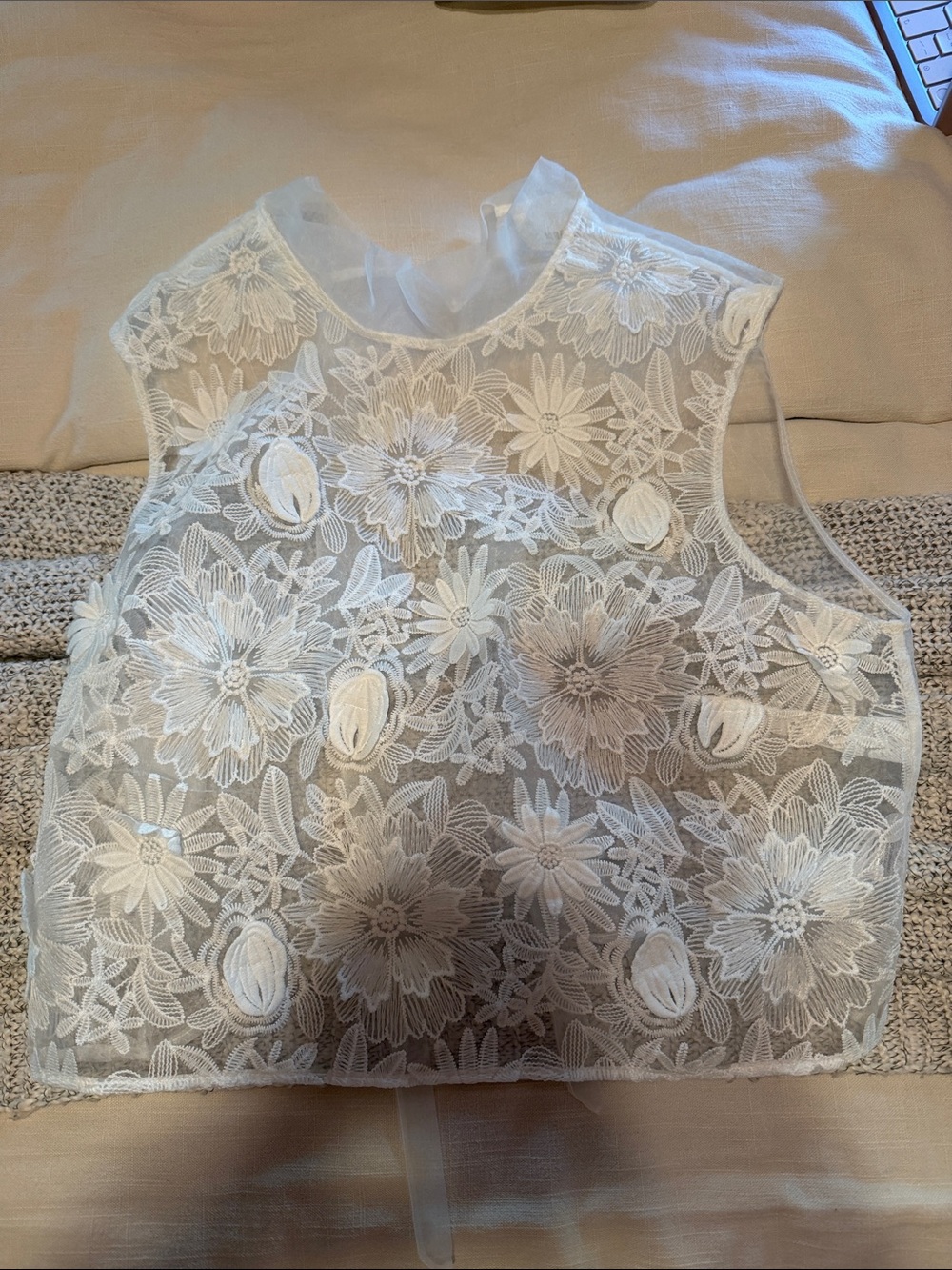 Maeve White Floral Lace Sheer Sleeveless Top